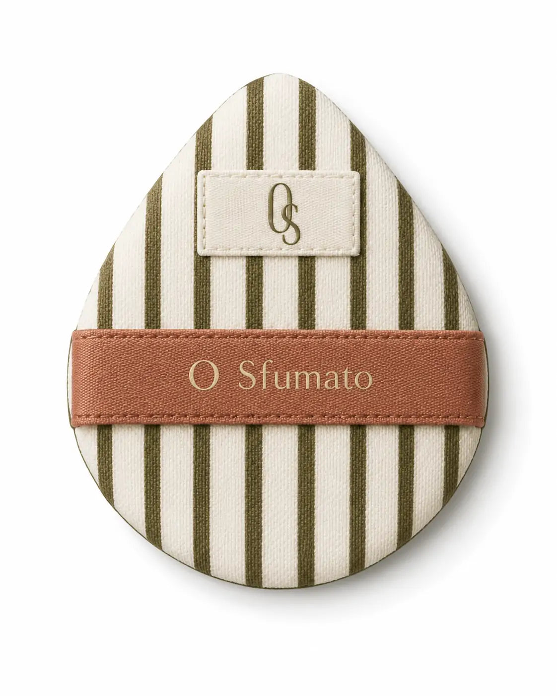 O Sfumato™ Puff de Maquiagem Gota Verde Oliva Listrado sobre fundo branco