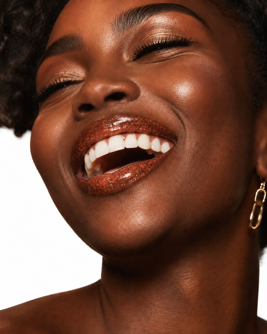 O Sfumato Lip Oil Terra Queimada em embalagem verde com aplicador sobre fundo branco