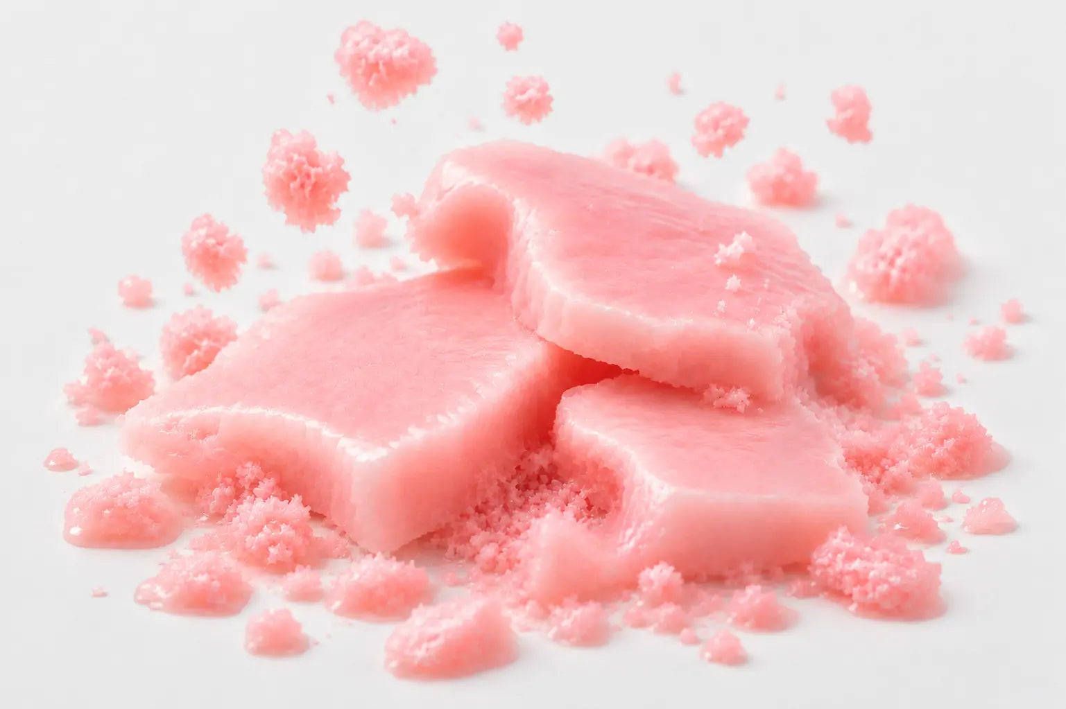Composição visual em tom rosa representando a inspiração olfativa doce do Perfume Sólido Rosa Açucarada O Sfumato™.