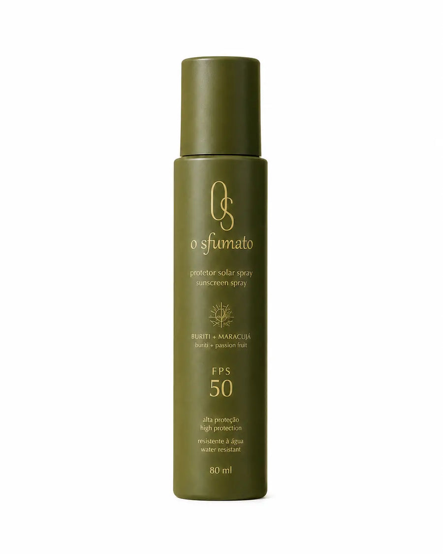 O Sfumato™ Protetor Solar Spray FPS 50 Verde Buriti Amazônico em embalagem verde de 80 ml