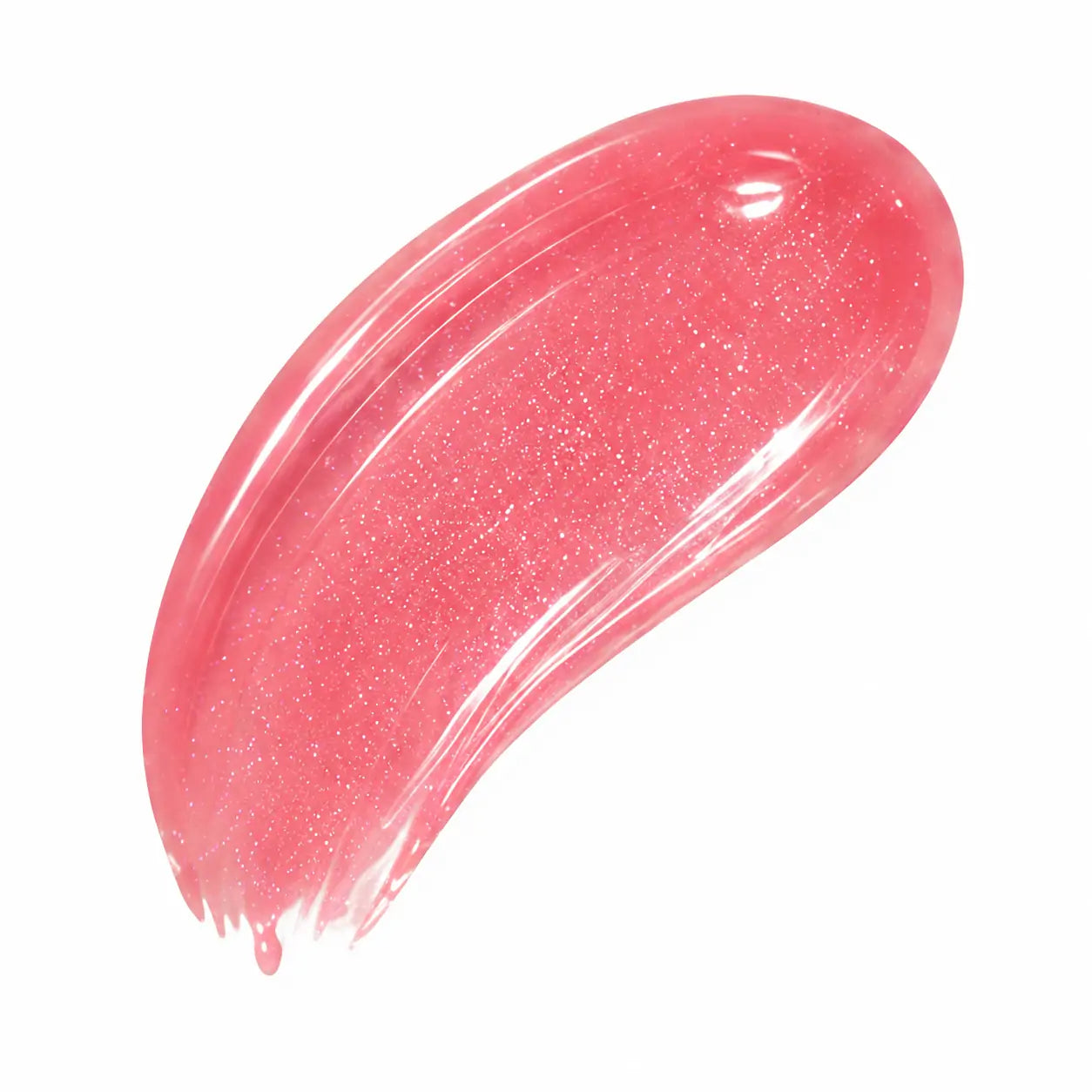 Textura do Lip Oil Rosa Ipanema com brilho rosado e partículas luminosas