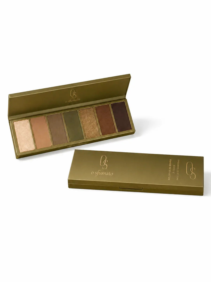 Paleta de sombras O Sfumato™ com 7 cores em tons verde oliva, dourado e marrom