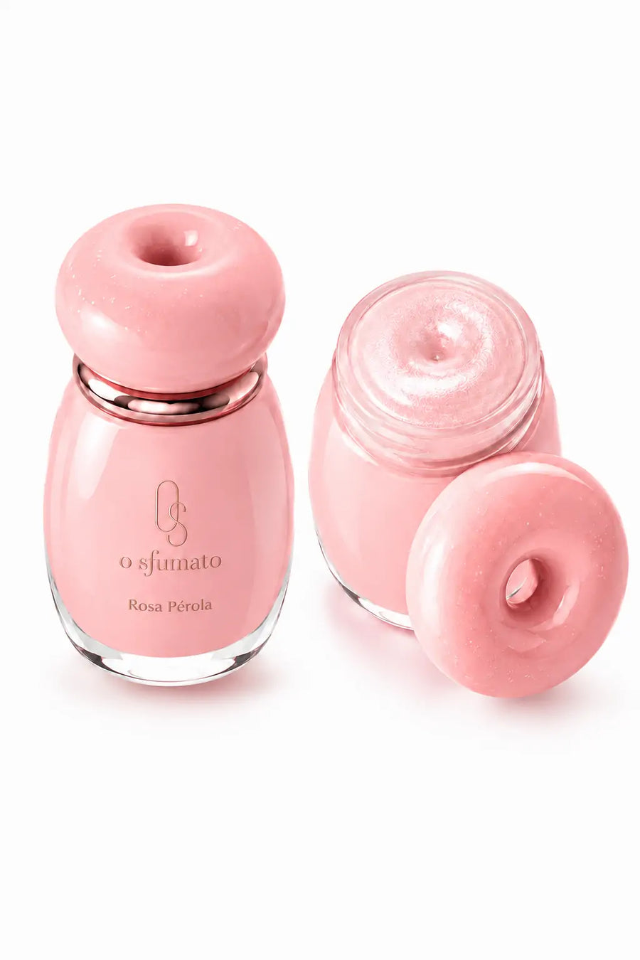 Iluminador Balm O Sfumato™ Rosa Pérola em embalagem rosa com textura luminosa perolada.