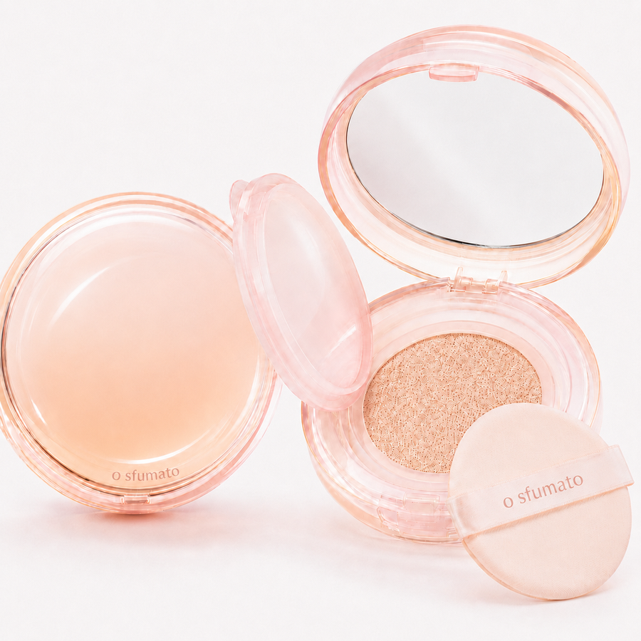 Base cushion Bege Claro O Sfumato™ em embalagem compacta com espelho e esponja