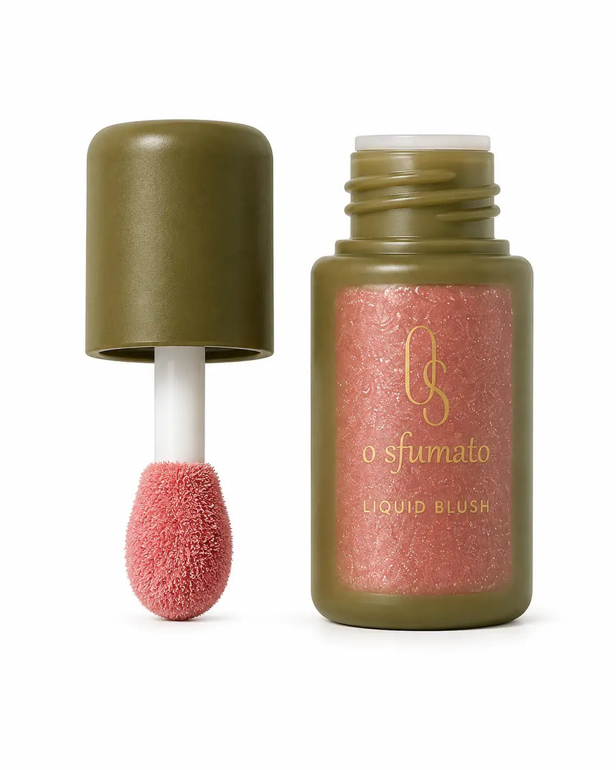 Liquid Blush O Sfumato™ Rosa Tropical com brilho fino em embalagem verde
