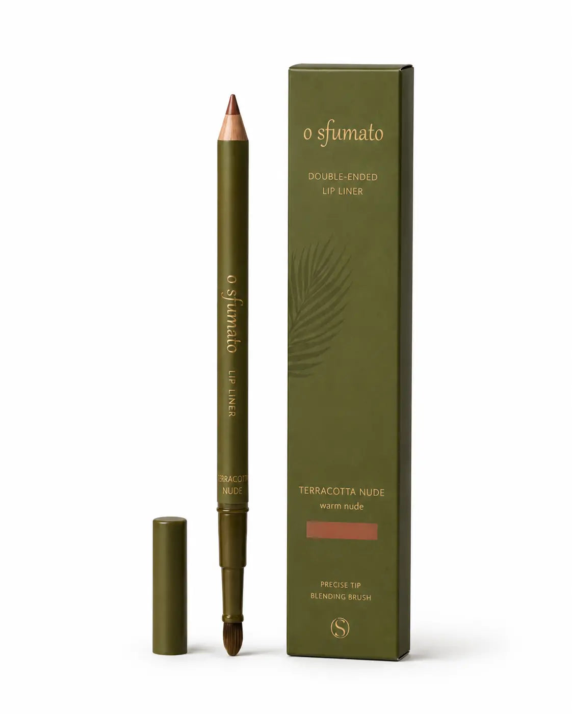 Design dupla ponta para contornar e esfumar com praticidade.
Com ponta precisa de um lado e pincel integrado do outro, o Lápis Labial Terracotta Nude permite definir, preencher e suavizar o contorno dos lábios em poucos passos. A embalagem verde oliva com acabamento minimalista traduz a identidade elegante da O Sfumato™, unindo beleza, funcionalidade e sofisticação.