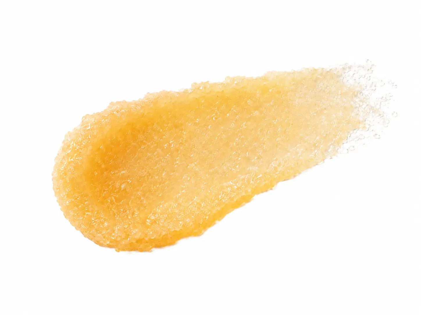 Amostra de textura do esfoliante labial O Sfumato Maracujá em tom amarelo translúcido sobre fundo branco