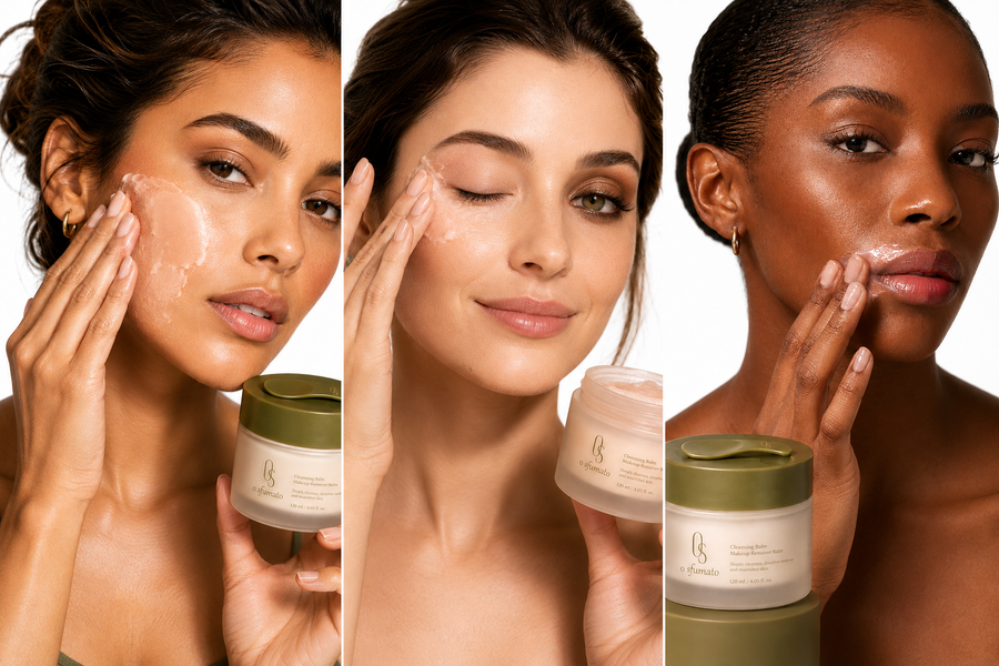 O Sfumato Cleansing Balm Demaquilante 120 ml com embalagem verde e pote fosco em fundo branco