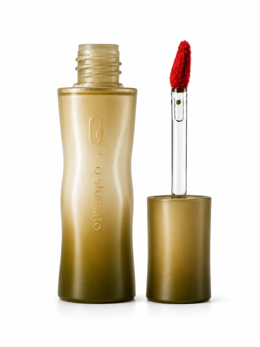 O Sfumato Lip Tint Peel Off Vermelho Cereja com aplicador sobre fundo branco