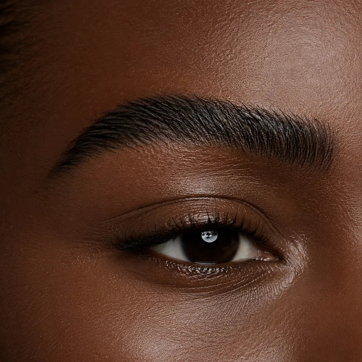 Resultado do gel para sobrancelhas preto O Sfumato™ aplicado em sobrancelha escura com acabamento definido e natural.