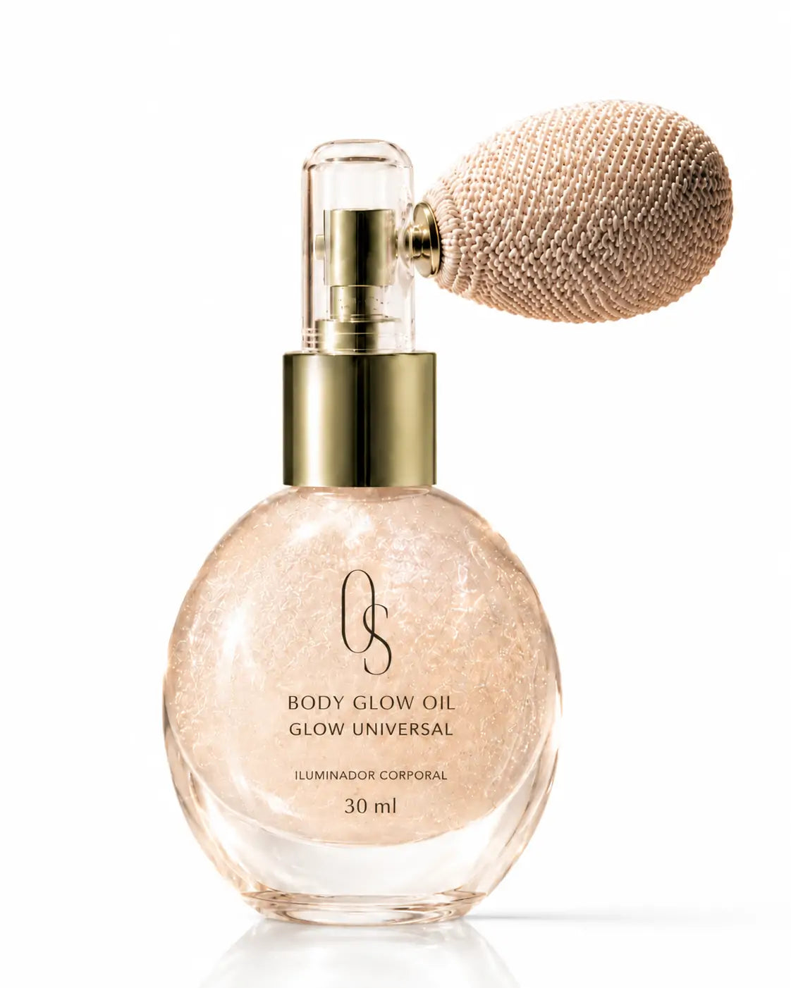 O Sfumato Body Glow Oil Glow Universal 30 ml em frasco com aplicador sobre fundo branco