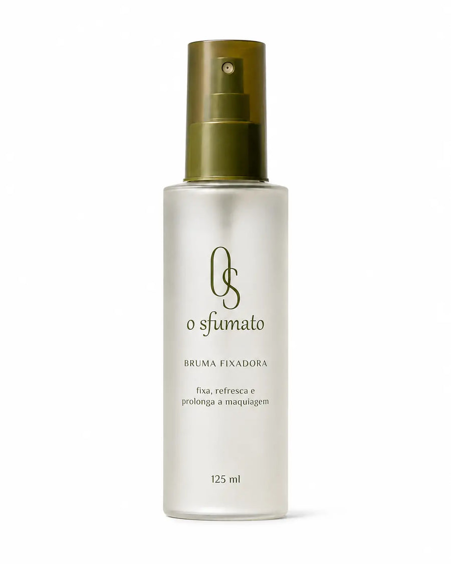 Bruma Fixadora O Sfumato™ Orvalho de Seda 125 ml em frasco fosco branco com válvula verde oliva