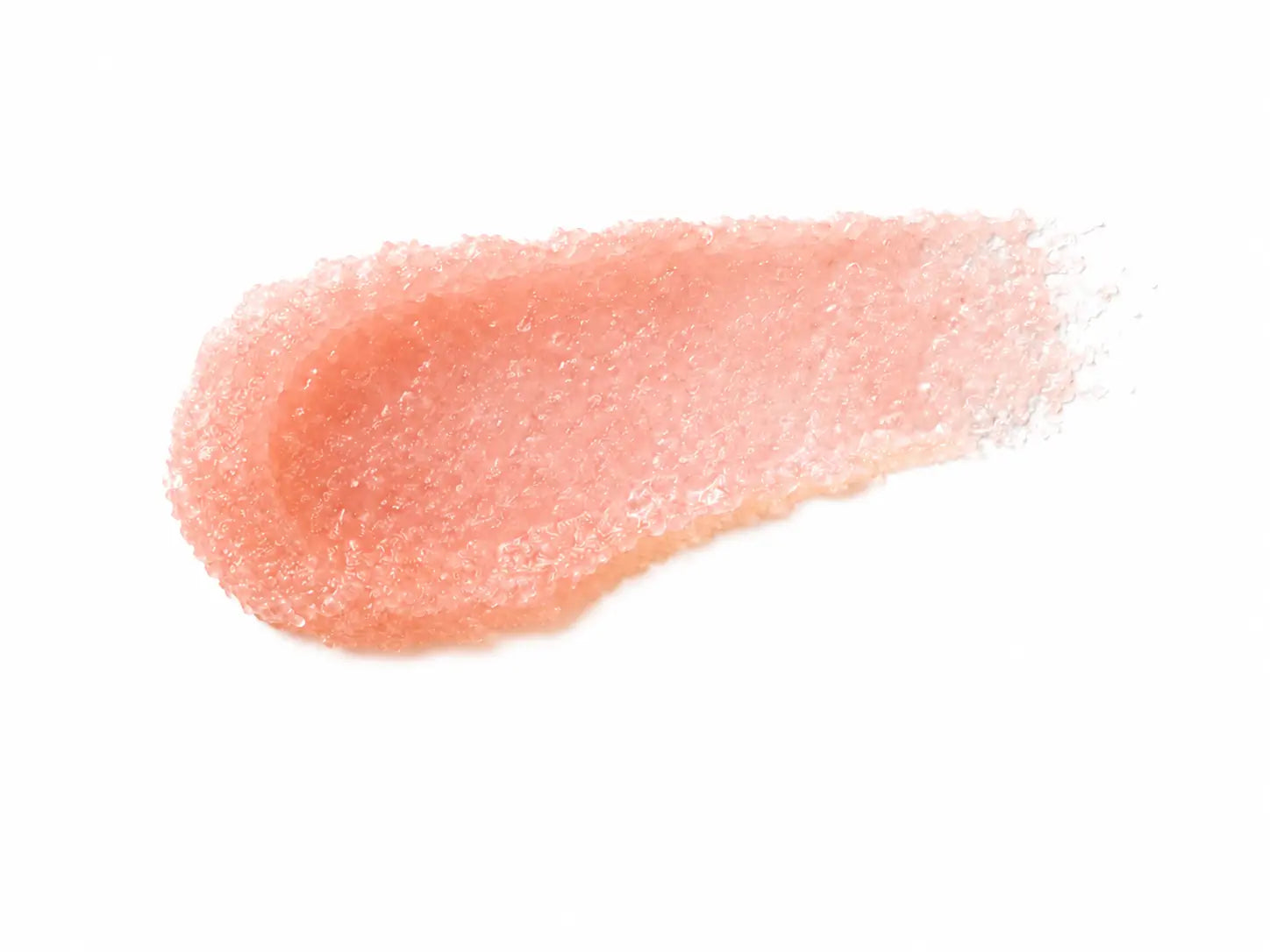Amostra de textura do esfoliante labial O Sfumato Lichia em tom rosa translúcido sobre fundo branco