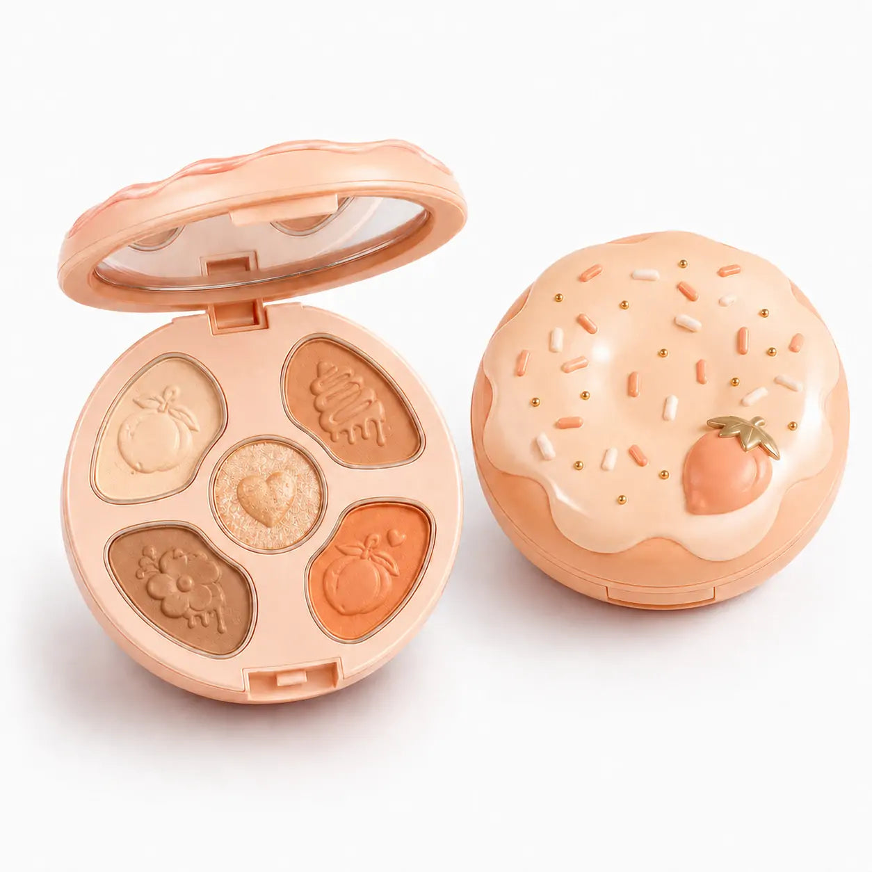 Paleta de sombras O Sfumato™ Pêssego Caramelo em embalagem redonda com tons pêssego, caramelo, nude e marrom.