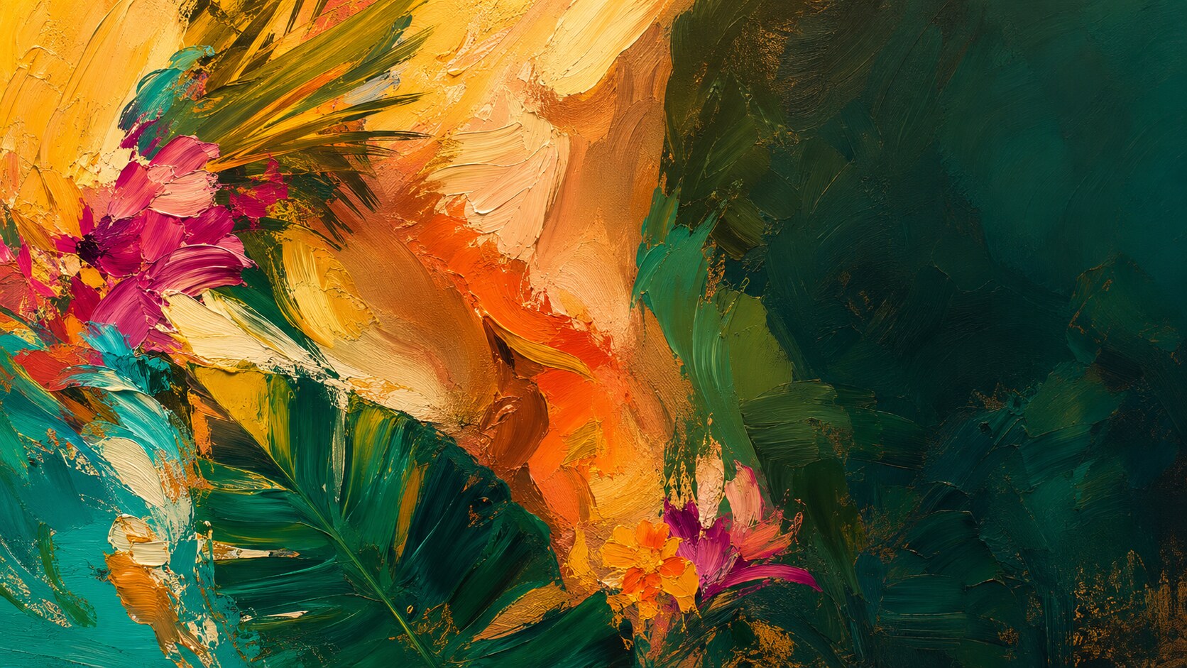 Composição abstrata a óleo em cores tropicais brasileiras